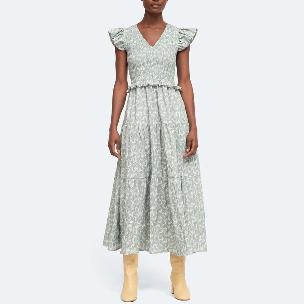Sea New York Sage Floral Tiered Midi Dress